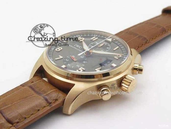 MIROTIME 0512 Youthful Pilot Chrono RG 3878 Gray Dial on Light Brown Leather Strap A 7394